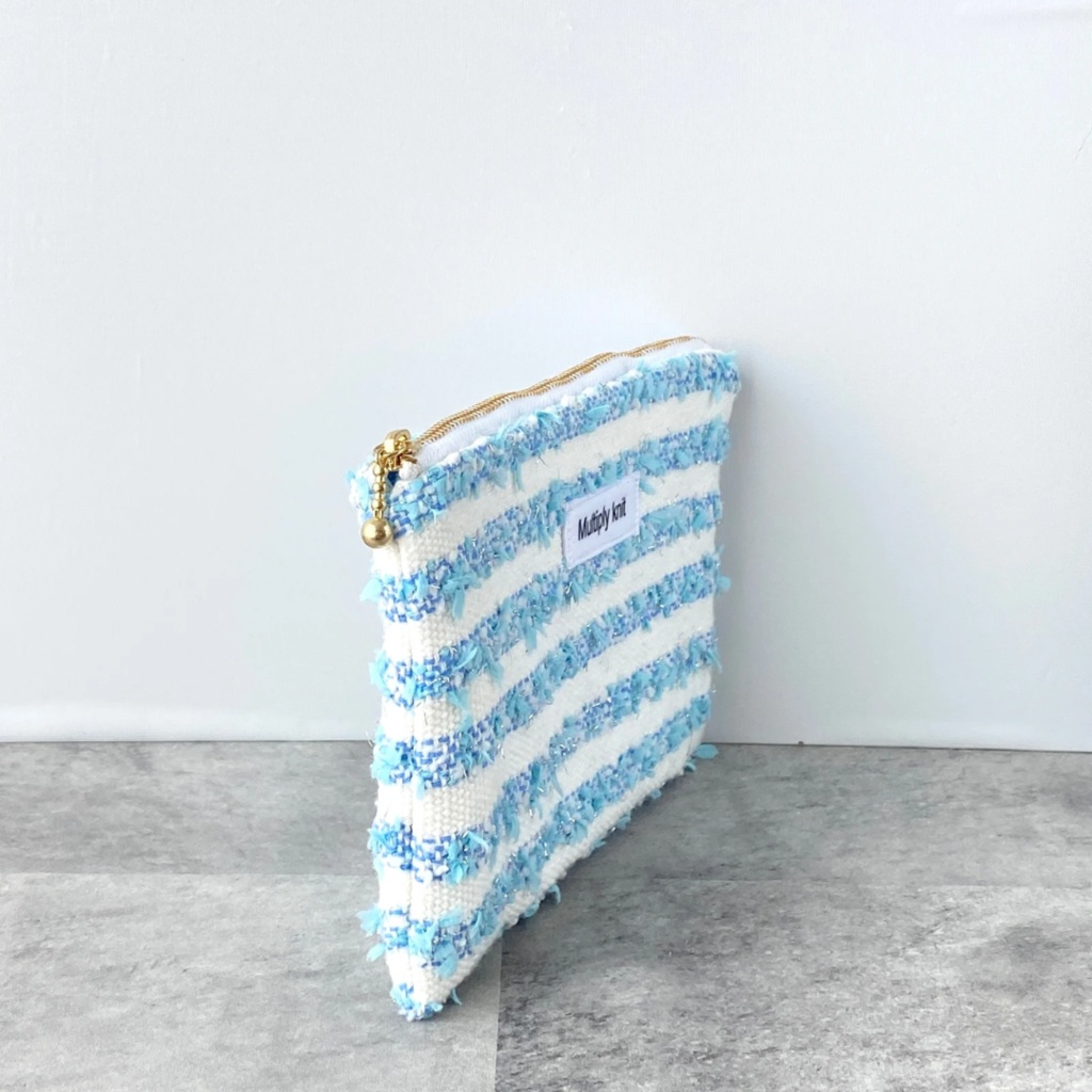 フラットポーチ ブルー コスメポーチ ペンケース 小物入れ