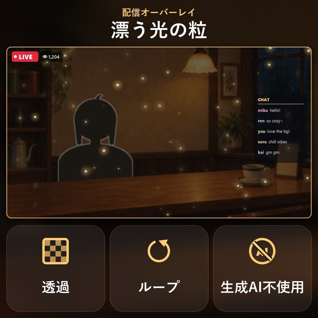 【配信オーバーレイ】漂う光の粒（透過ループ）｜生成AI不使用
