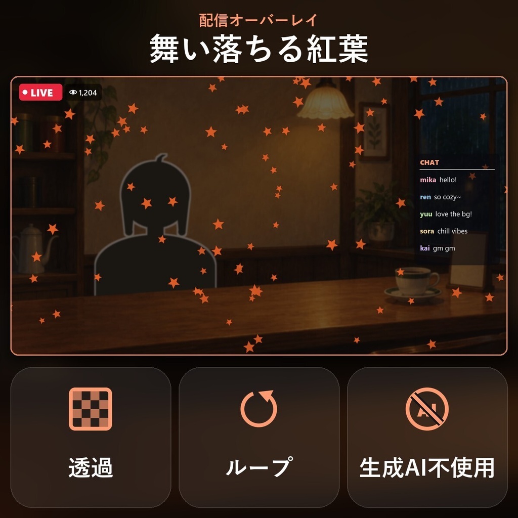【配信オーバーレイ】舞い落ちる紅葉（透過ループ）｜生成AI不使用