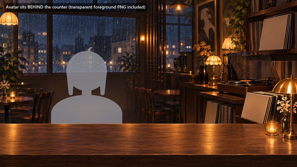 【動く配信背景・4K対応】雨の夜のジャズ喫茶|前景透過つき