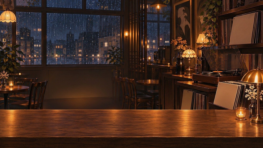 【動く配信背景・4K対応】雨の夜のジャズ喫茶|前景透過つき