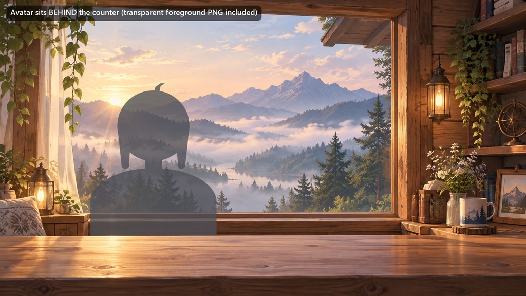【動く配信背景・4K対応】朝霧の山小屋の窓辺|前景透過つき