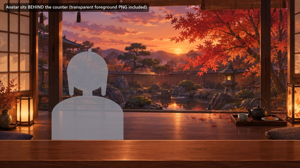 【動く配信背景・4K対応】秋の夕暮れの縁側|前景透過つき