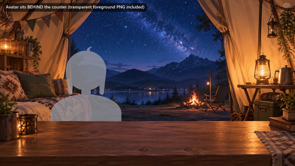 【動く配信背景・4K対応】星空キャンプのテントの中|前景透過つき
