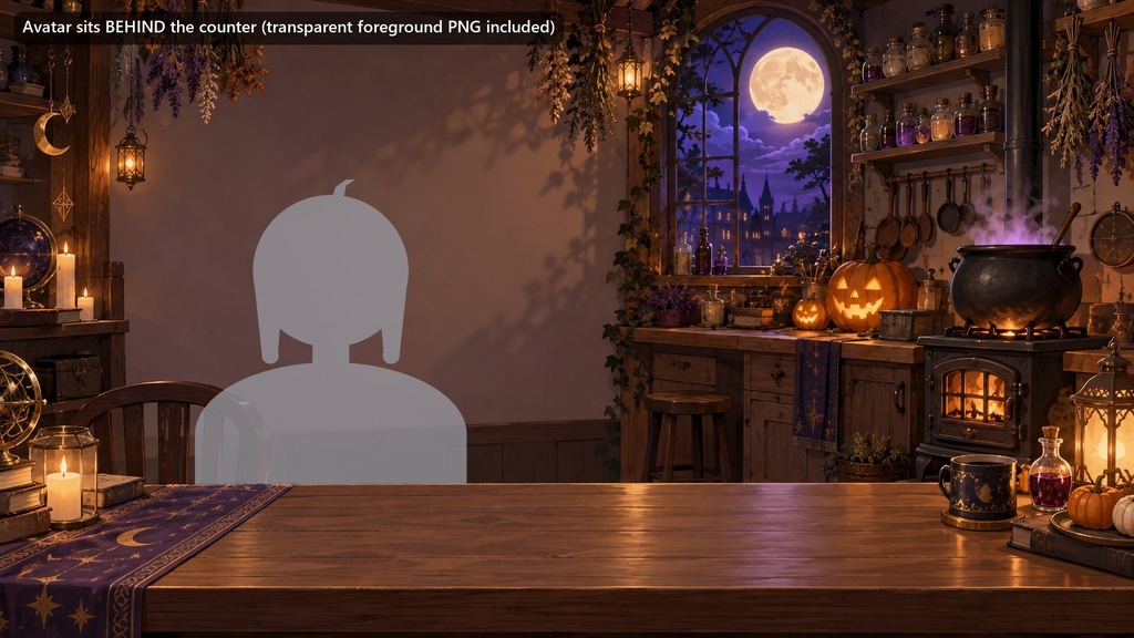 【動く配信背景・4K対応】ハロウィンの魔女のキッチン|前景透過つき