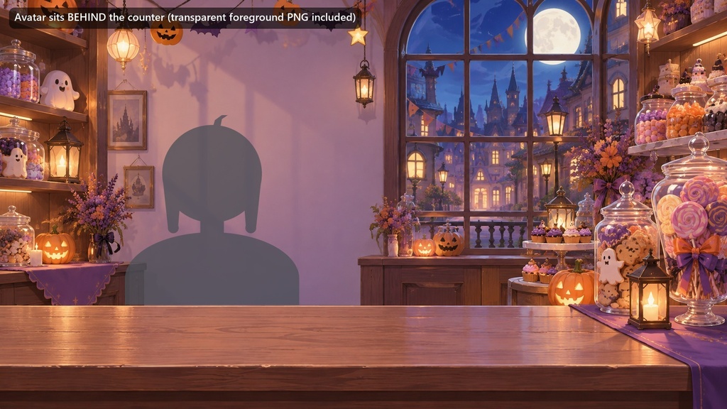 【動く配信背景・4K対応】ハロウィンのお菓子屋さん|前景透過つき