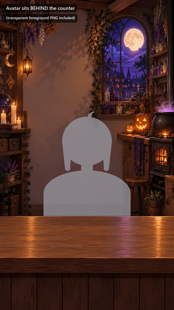【縦型・動く配信背景・4K対応】ハロウィンの魔女のキッチン|前景透過つき