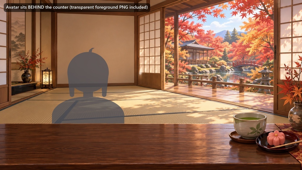 【動く配信背景・4K対応】紅葉の和室(昼)|前景透過つき