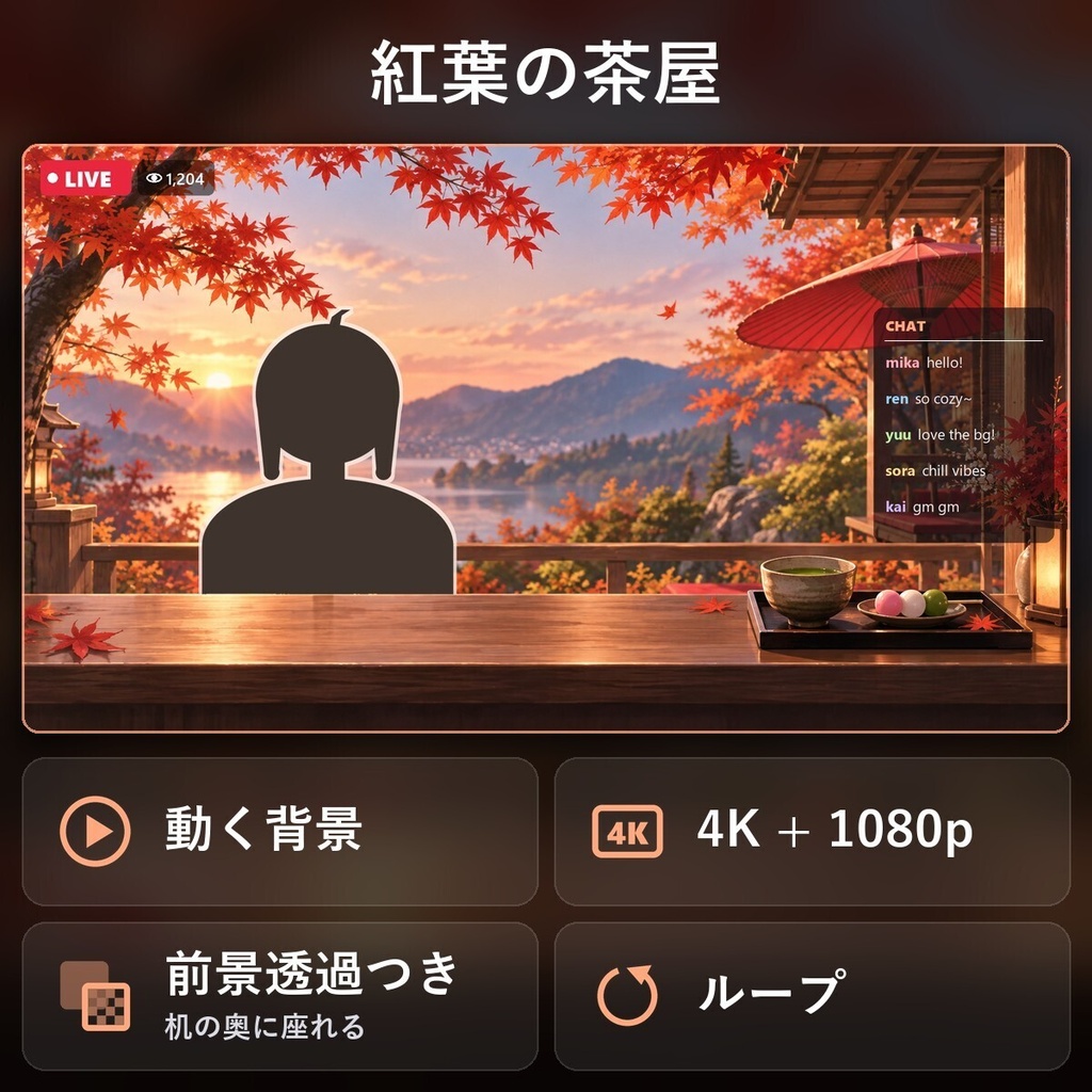 【動く配信背景・4K対応】紅葉の茶屋｜前景透過つき