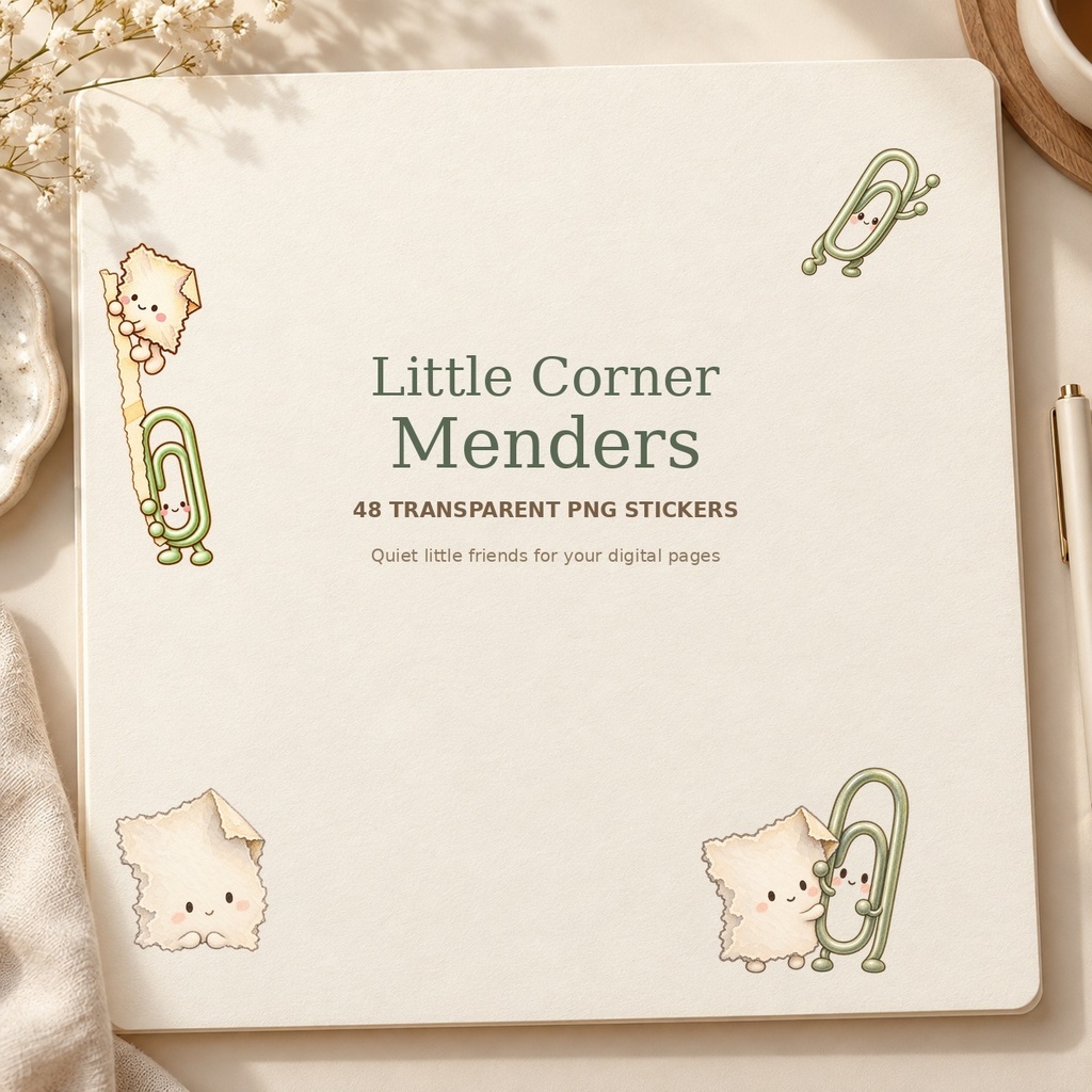 すみっこの補修係｜Little Corner Menders｜48枚・透過PNGデジタルステッカー｜Goodnotes対応