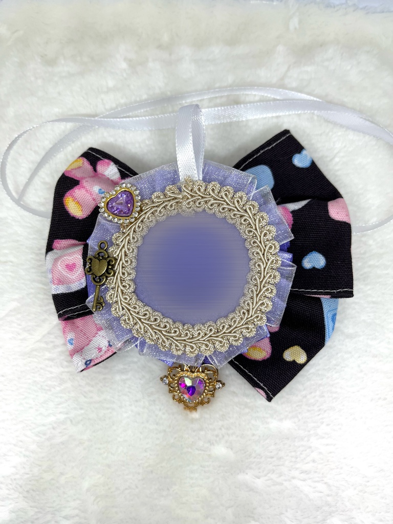 ぬい服     ロゼット 痛ロゼット チョーカー ぬい服リボン 紫 黒