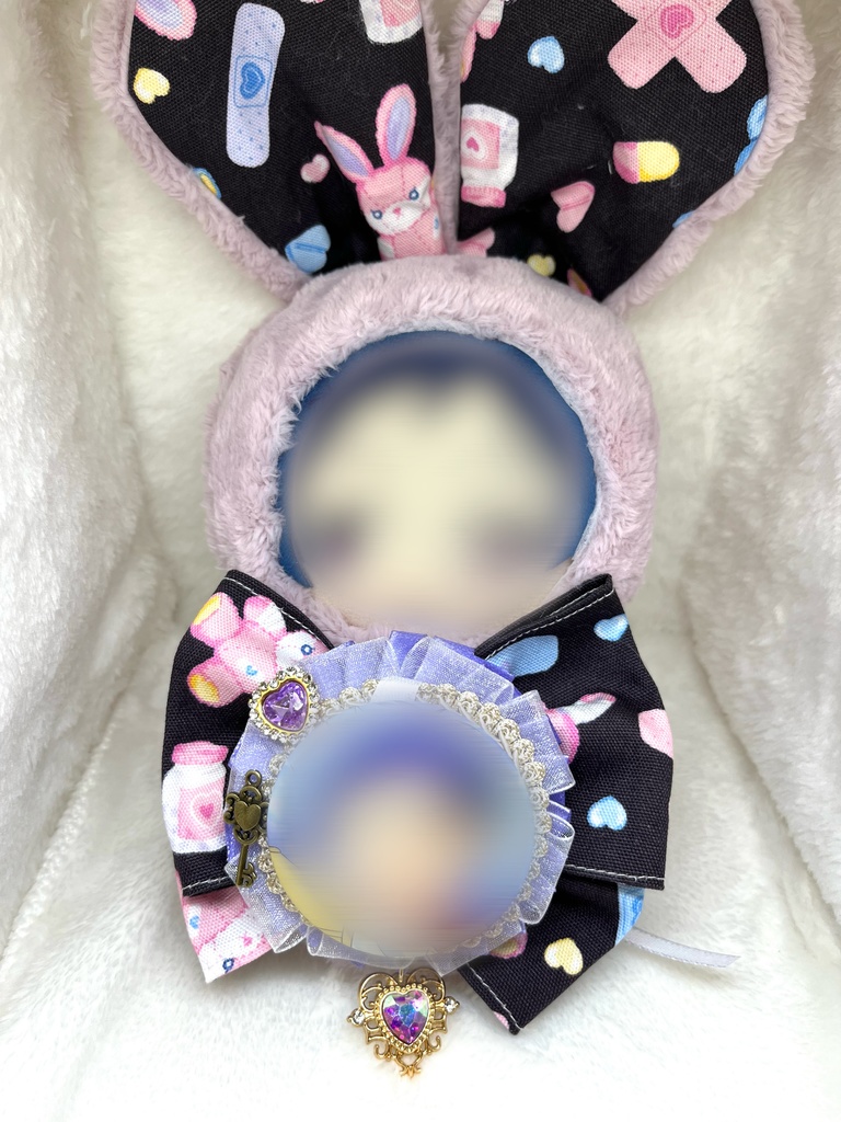 ぬい服 ロゼット 痛ロゼット チョーカー ぬい服リボン 紫 黒