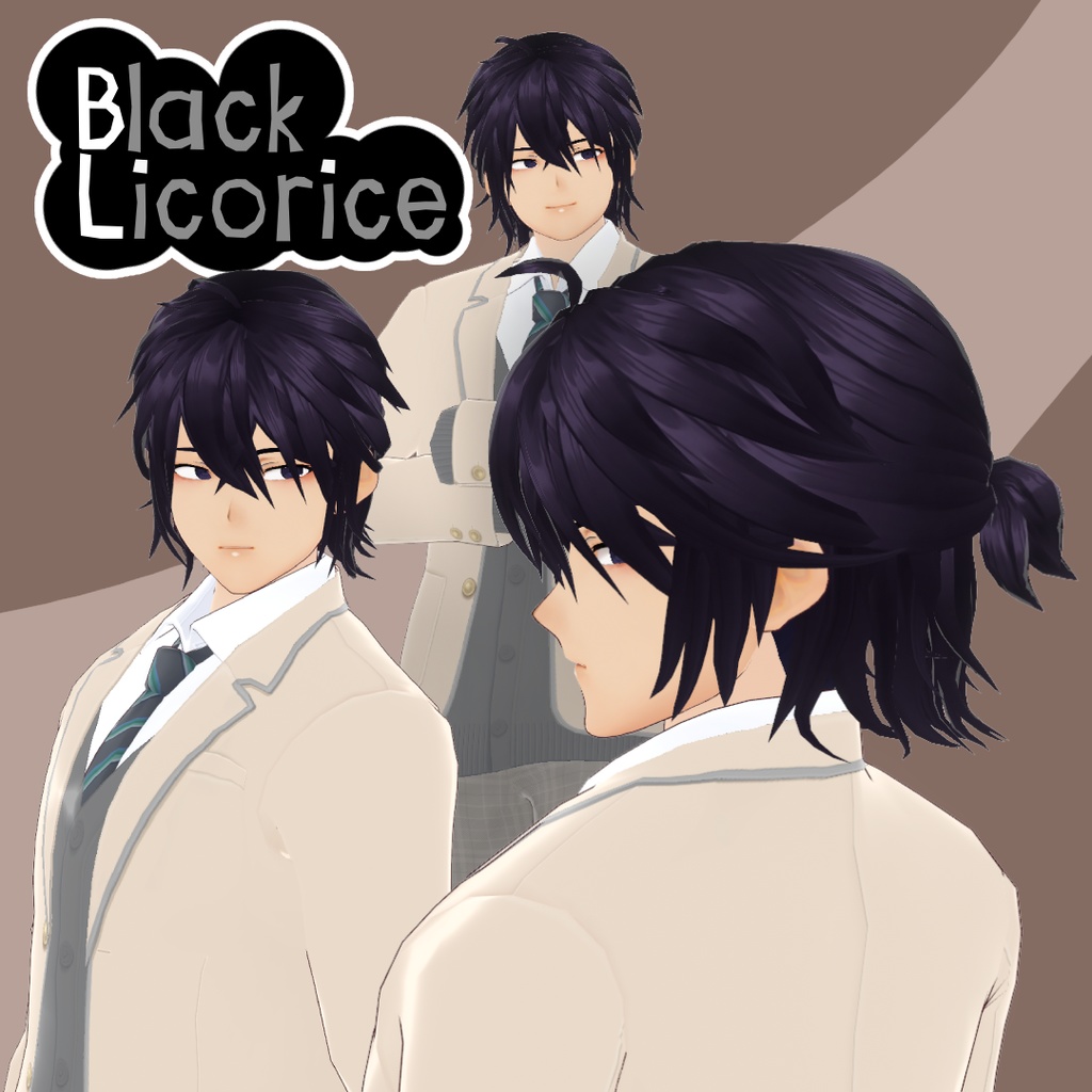 【VROID】男性用髪型のプリセット1897 | Black Licorice (Men hair preset 1897) | Vroid Studio Stable Version ONLY