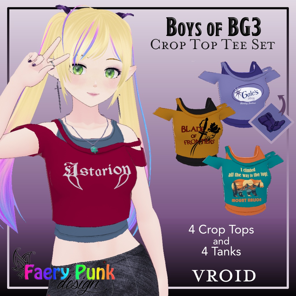 VROID Boys of BG3 Crop Top Tee Set