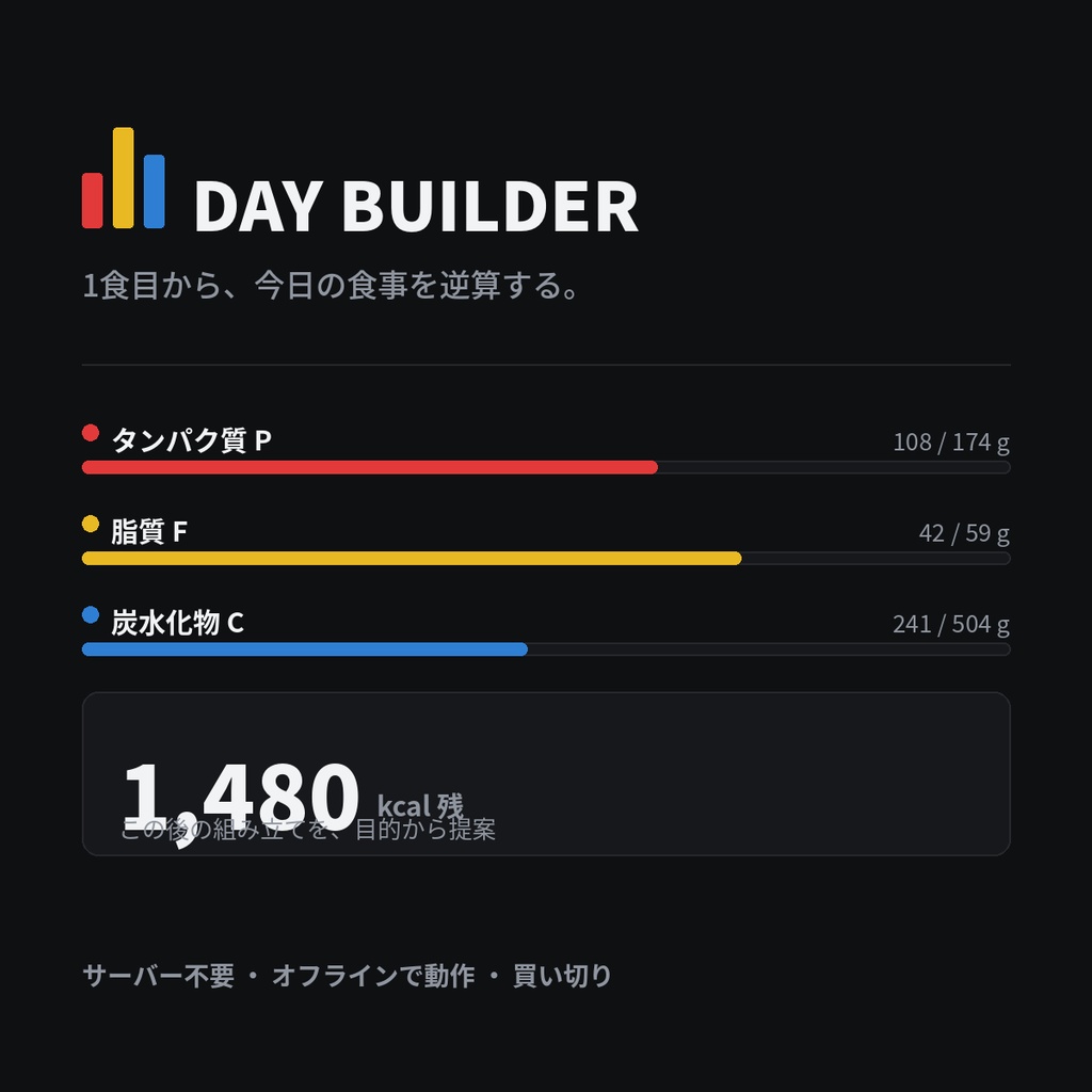 DAY BUILDER — 1食目から今日を組む、食事逆算ツール
