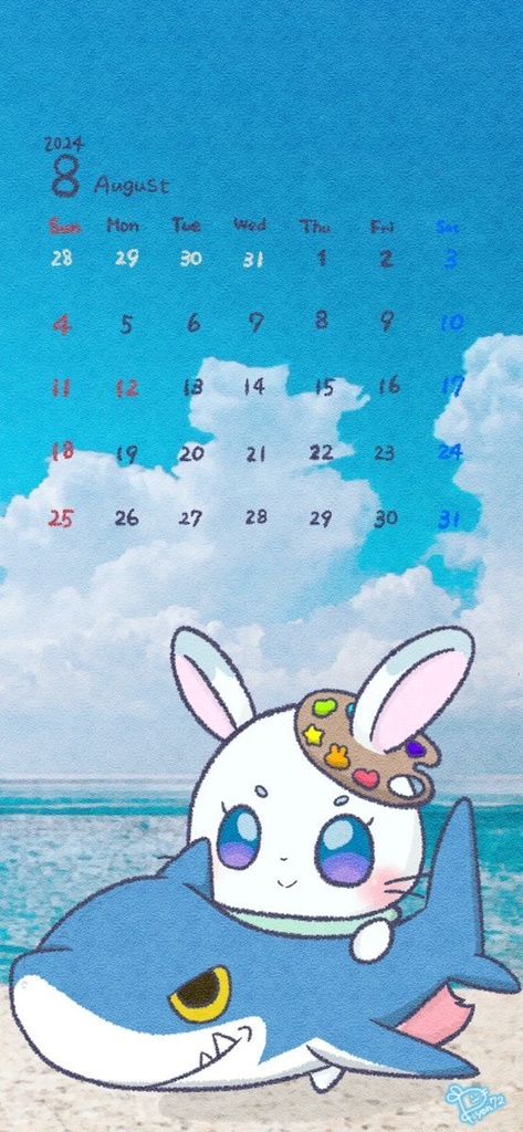 ぴょんなつ🐰🎨8月カレンダー待受