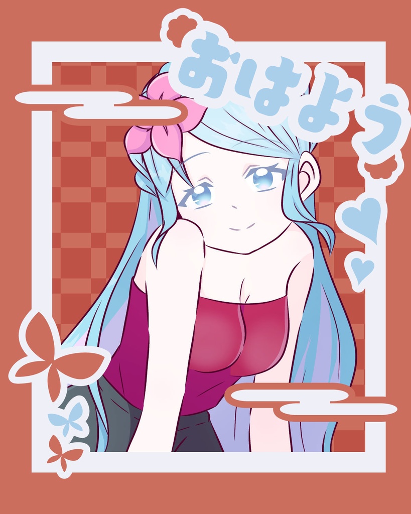 和風なおはようVtuber用枠 緑 赤 青 フレーム