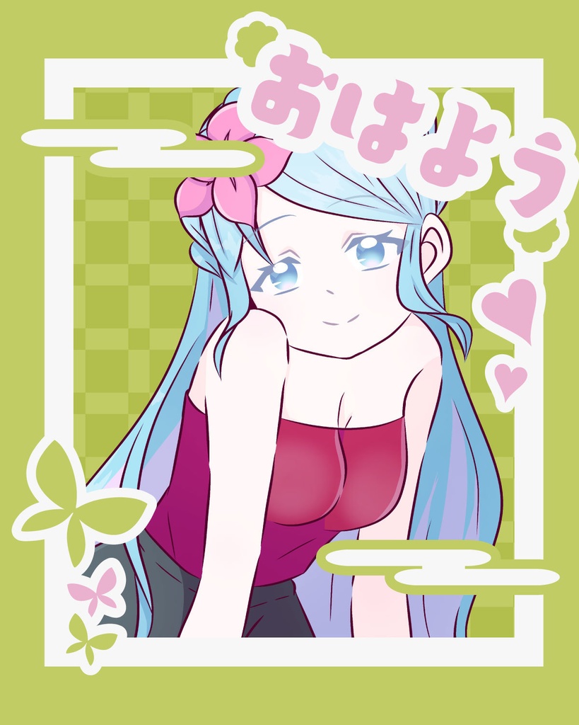 和風なおはようVtuber用枠 緑 赤 青 フレーム