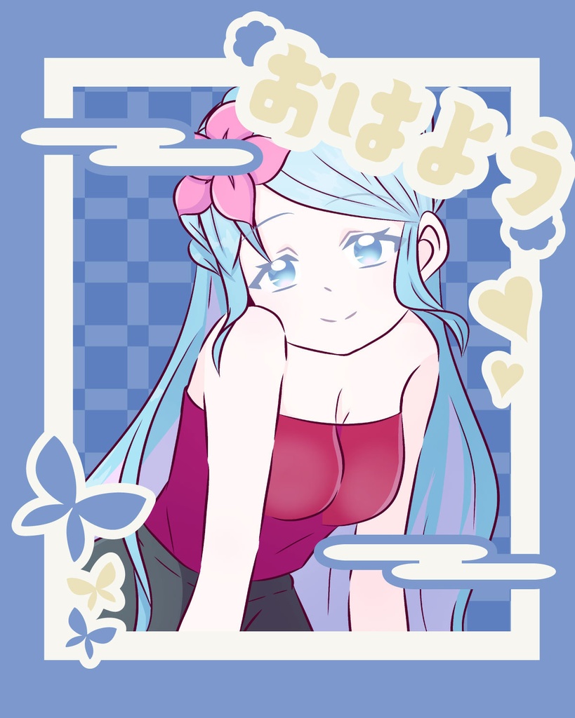 和風なおはようVtuber用枠 緑 赤 青 フレーム