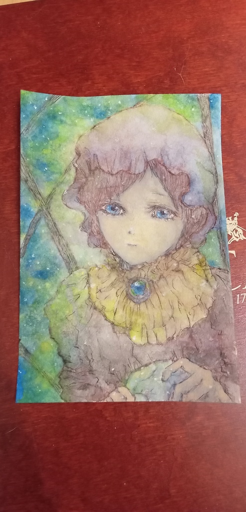 手描きイラスト（ハガキ）　夜空の彼方へいったあなたへ