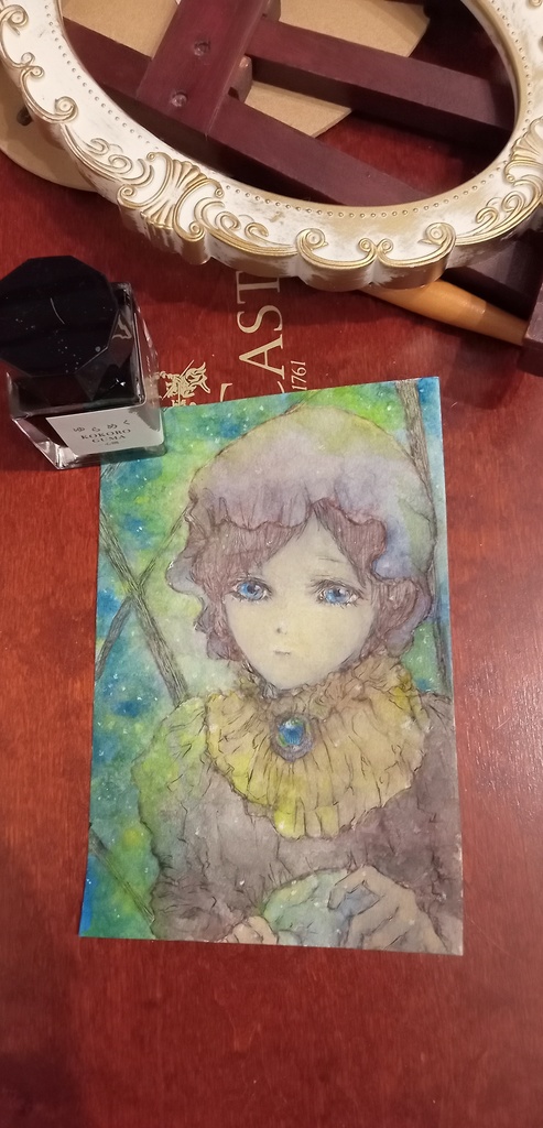 手描きイラスト(ハガキ) 夜空の彼方へいったあなたへ