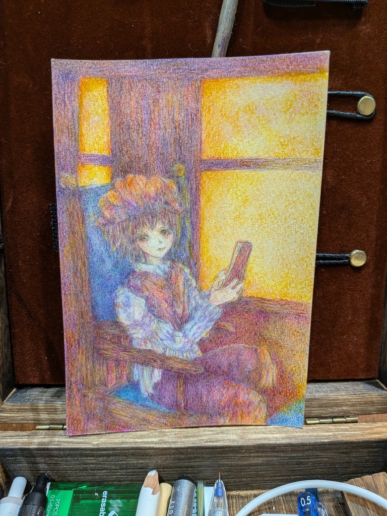 手描きイラスト（ハガキ）穂が一面黄金色に染まるとき