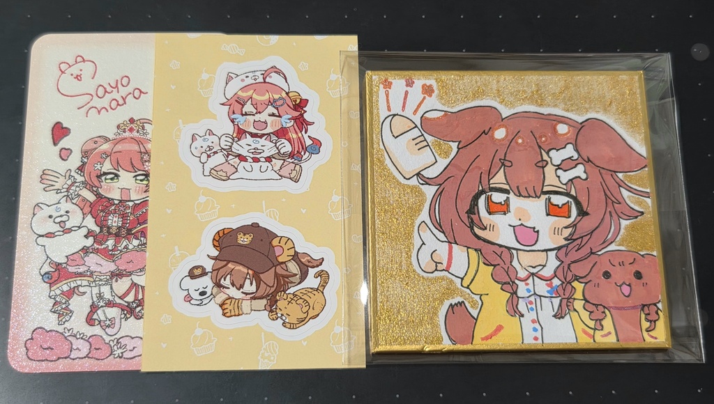 ミニ色紙&ステッカーセット 戌神ころね 毛玉ころね さくらみこ 手描き