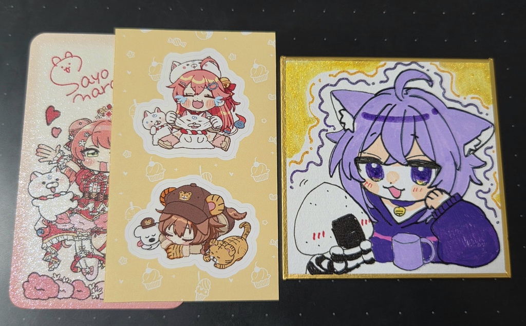 ミニ色紙&ステッカーセット 猫又おかゆ 戌神ころね さくらみこ 手描き
