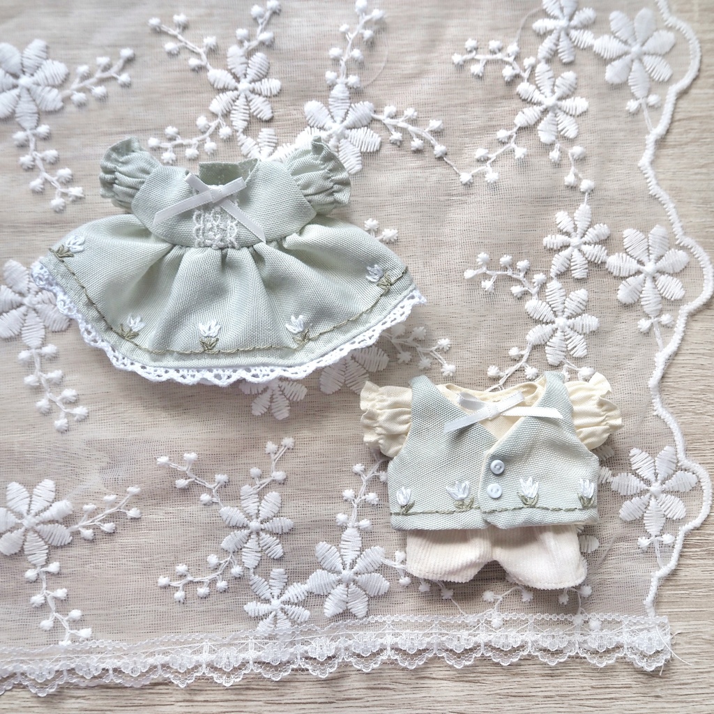 ミントのチューリップ刺繍コーデ