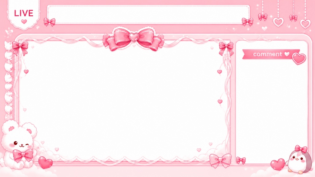 🎀ゆめかわ×リボン配信素材6点セット|Starting Soon/BRB/Thanks/Schedule/デジタル時計|商用OK