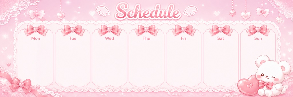 🎀ゆめかわ×リボン配信素材6点セット|Starting Soon/BRB/Thanks/Schedule/デジタル時計|商用OK