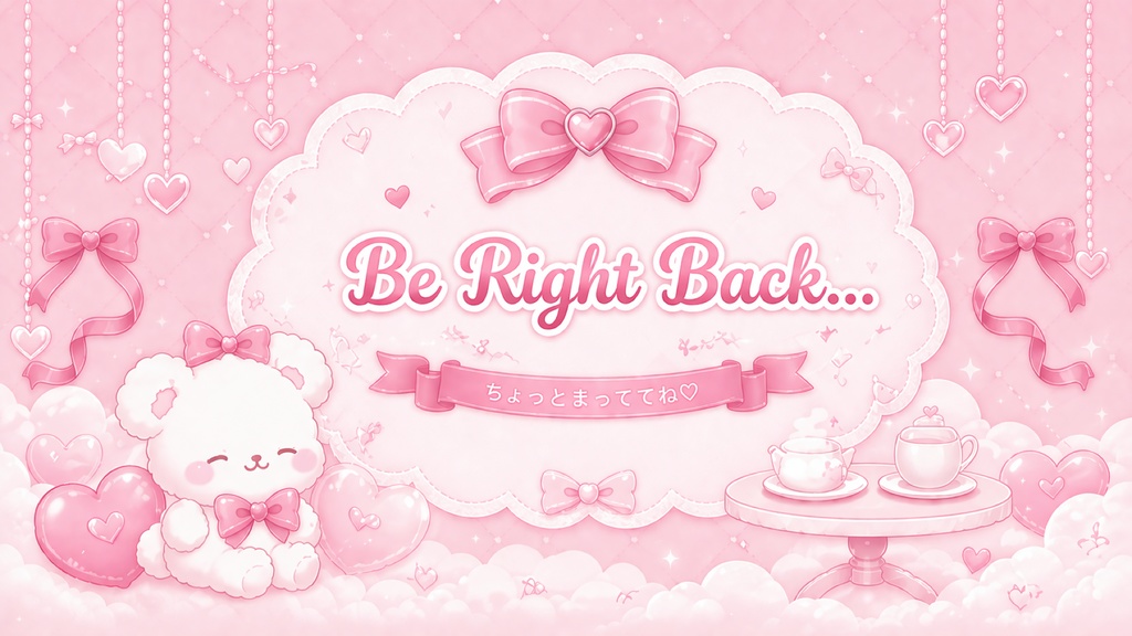 🎀ゆめかわ×リボン配信素材6点セット|Starting Soon/BRB/Thanks/Schedule/デジタル時計|商用OK
