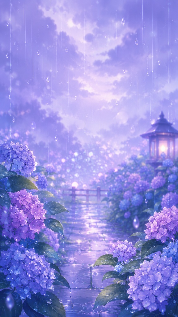 ☔️6月フリー素材☔️|【雨の紫陽花】ショート動画・配信に使えるkawaii雨景色3枚