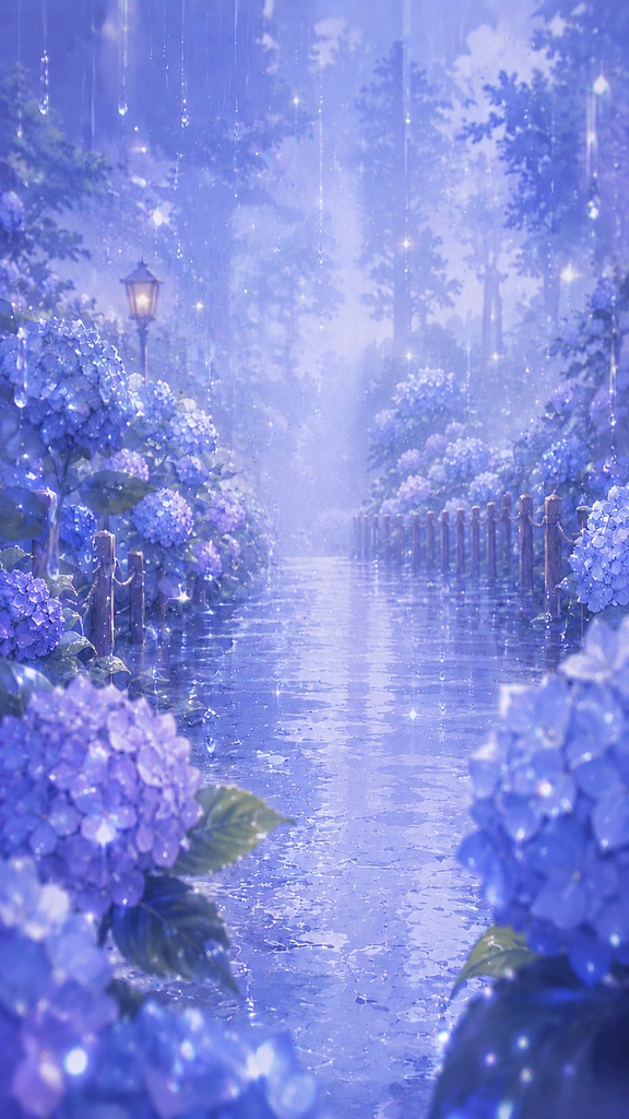☔️6月フリー素材☔️|【雨の紫陽花】ショート動画・配信に使えるkawaii雨景色3枚