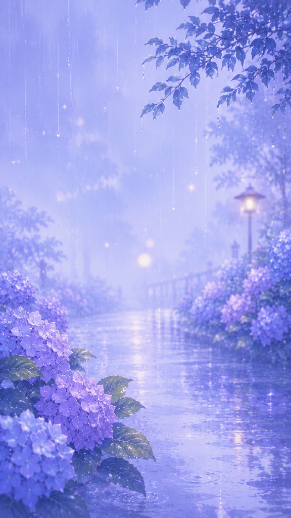 ☔️6月フリー素材☔️|【雨の紫陽花】ショート動画・配信に使えるkawaii雨景色3枚