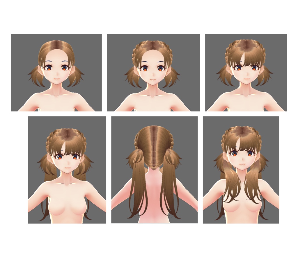 【VRoid】正式版・β版 Hair Preset - Official / Stable and Beta Version - Fullset Long Pigtails Braids - ツインテールロング三つ編み