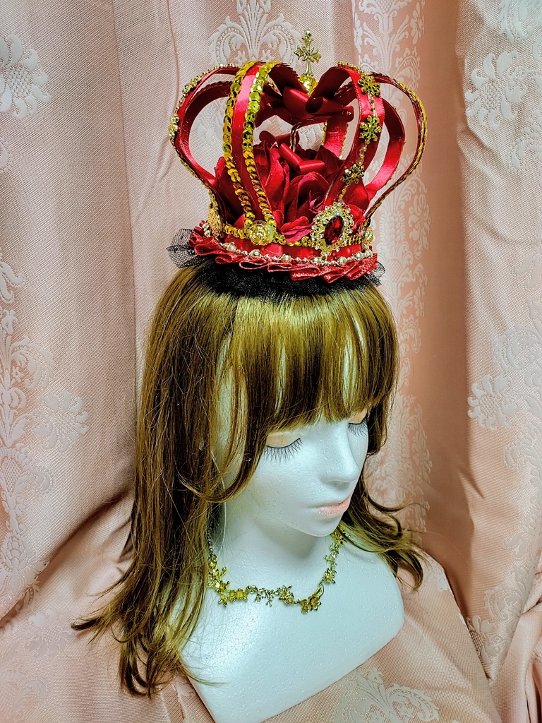 赤薔薇の女王クラウン型ヘッドドレス♡ゴールド装飾王冠♡