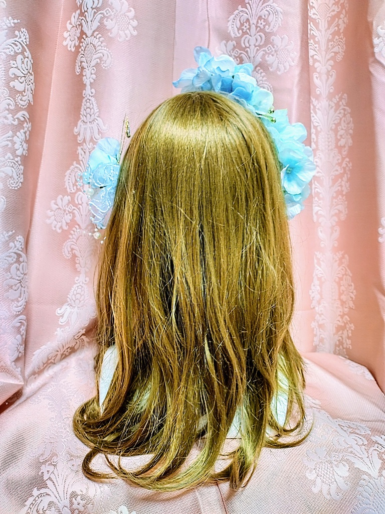 淡い水色の紫陽花姫ヘッドドレス&妖精の髪飾りの2点セット