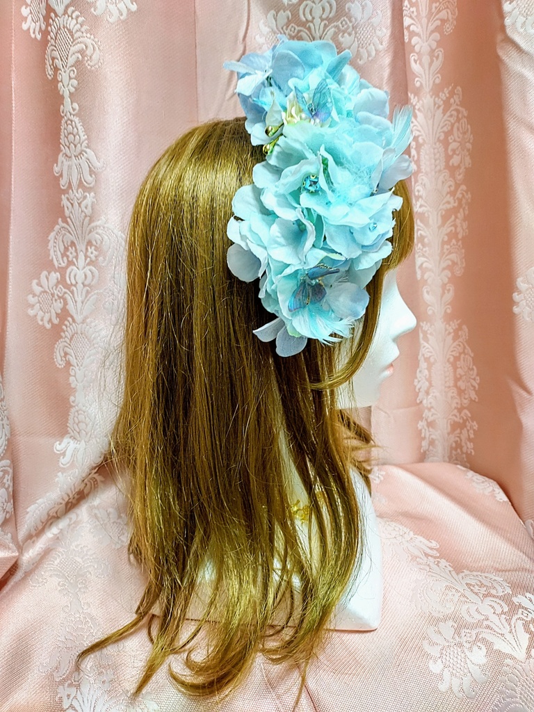 淡い水色の紫陽花姫ヘッドドレス&妖精の髪飾りの2点セット