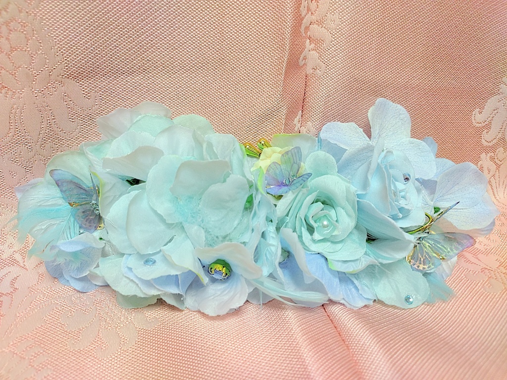 淡い水色の紫陽花姫ヘッドドレス&妖精の髪飾りの2点セット - .｡:*+ ...