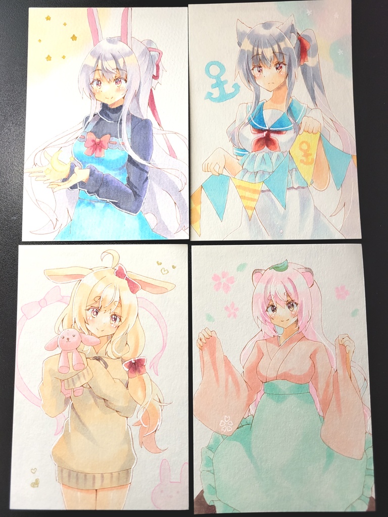 【葉書サイズ】ドローイング4点セット②【オリジナル原画】