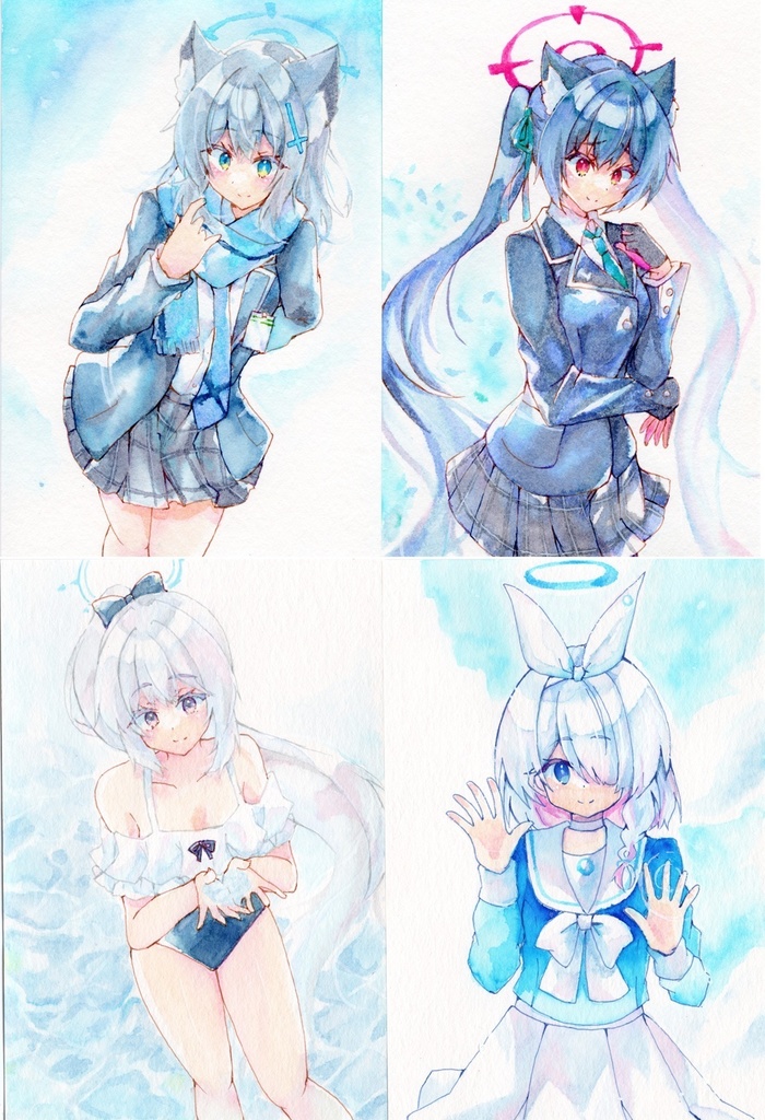【手描きイラスト】ブルーアーカイブ4種