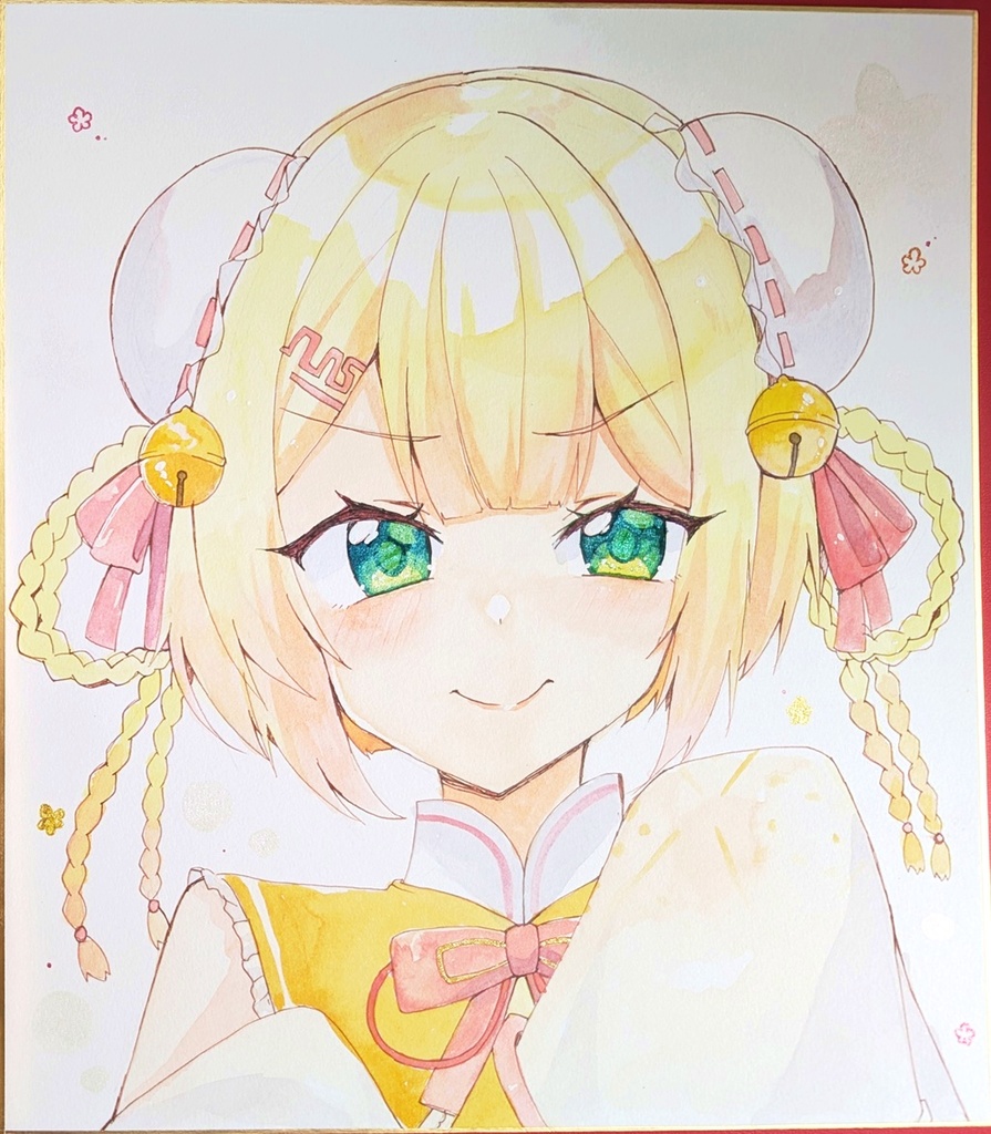 【ホロクル10th】手描き色紙【桃鈴ねね(チャイナ服)】