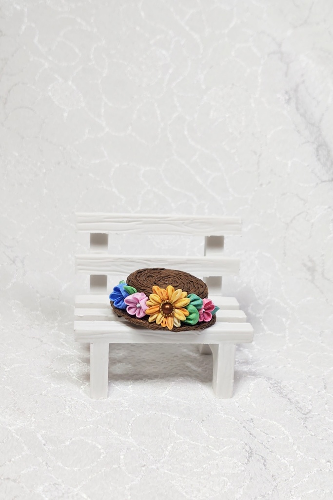 【つまみ細工】麦わら風帽子 こげ茶