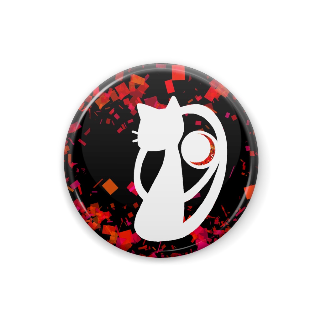 白ねこ缶バッジ レッド