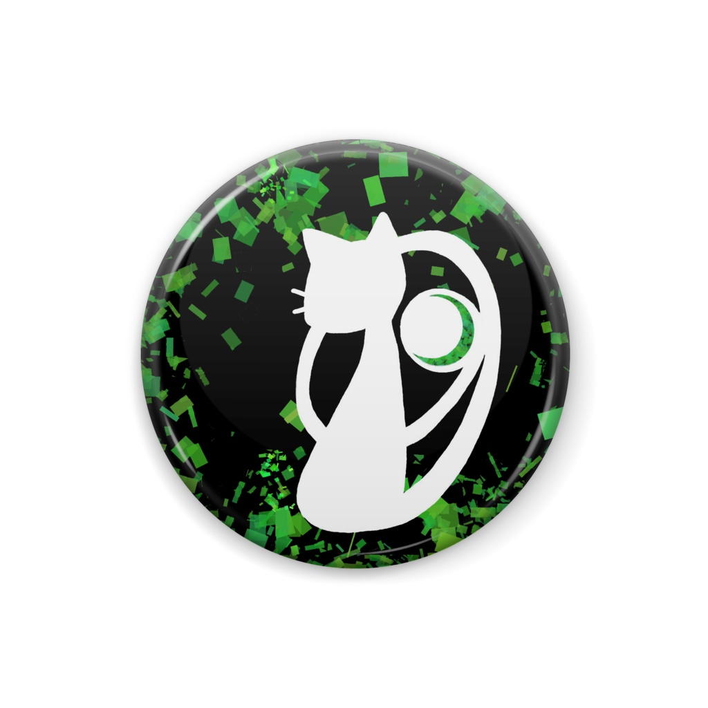 白ねこ缶バッジ グリーン