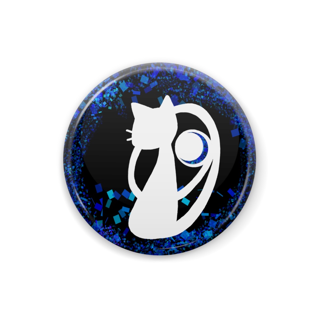 白ねこ缶バッジ　ブルー