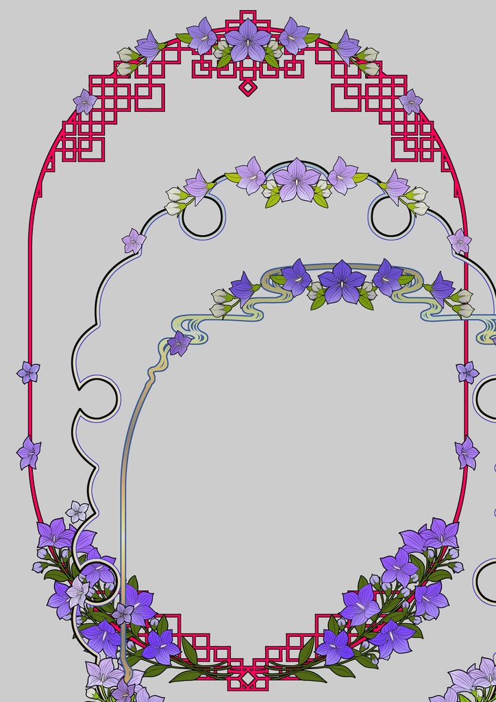 【画像素材】和洋中の枠の付け替え桔梗飾り枠