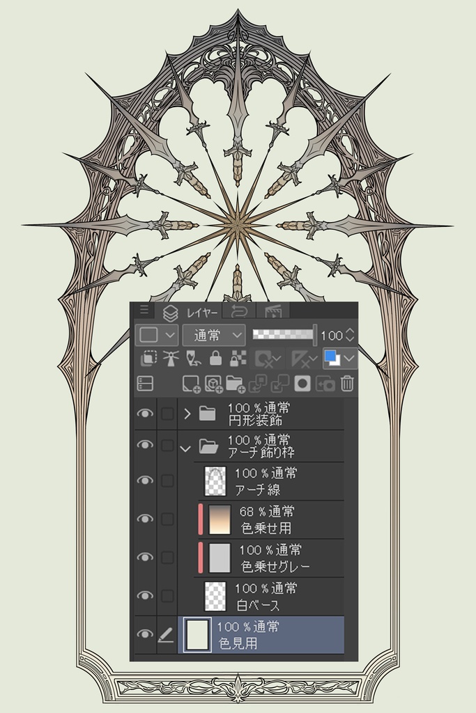 【画像素材】剣モチーフの飾り枠と円形剣装飾セット