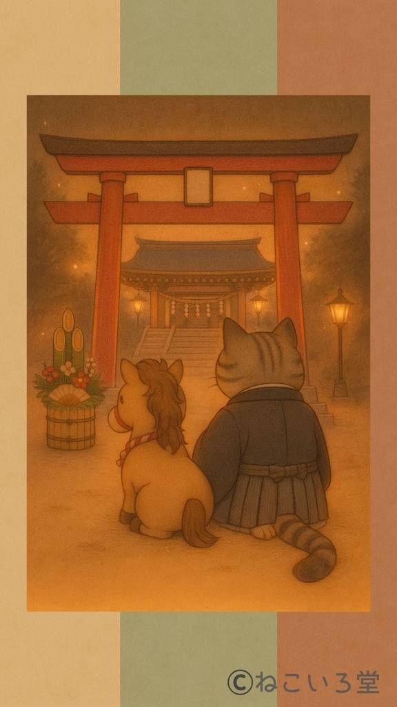 【ねこいろ堂 夜の灯り壁紙｜初詣】